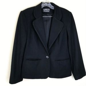 ADOLFO Black Pure Wool One Button Blazer 8